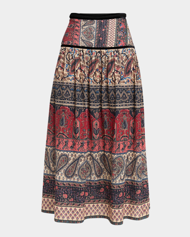 Heart Voyage Lame Flounce Midi Skirt